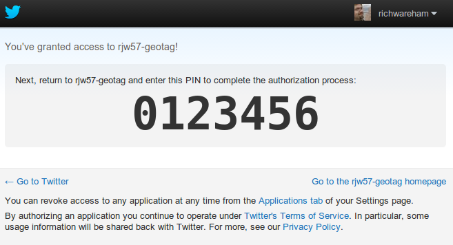 The PIN presented after authorisation